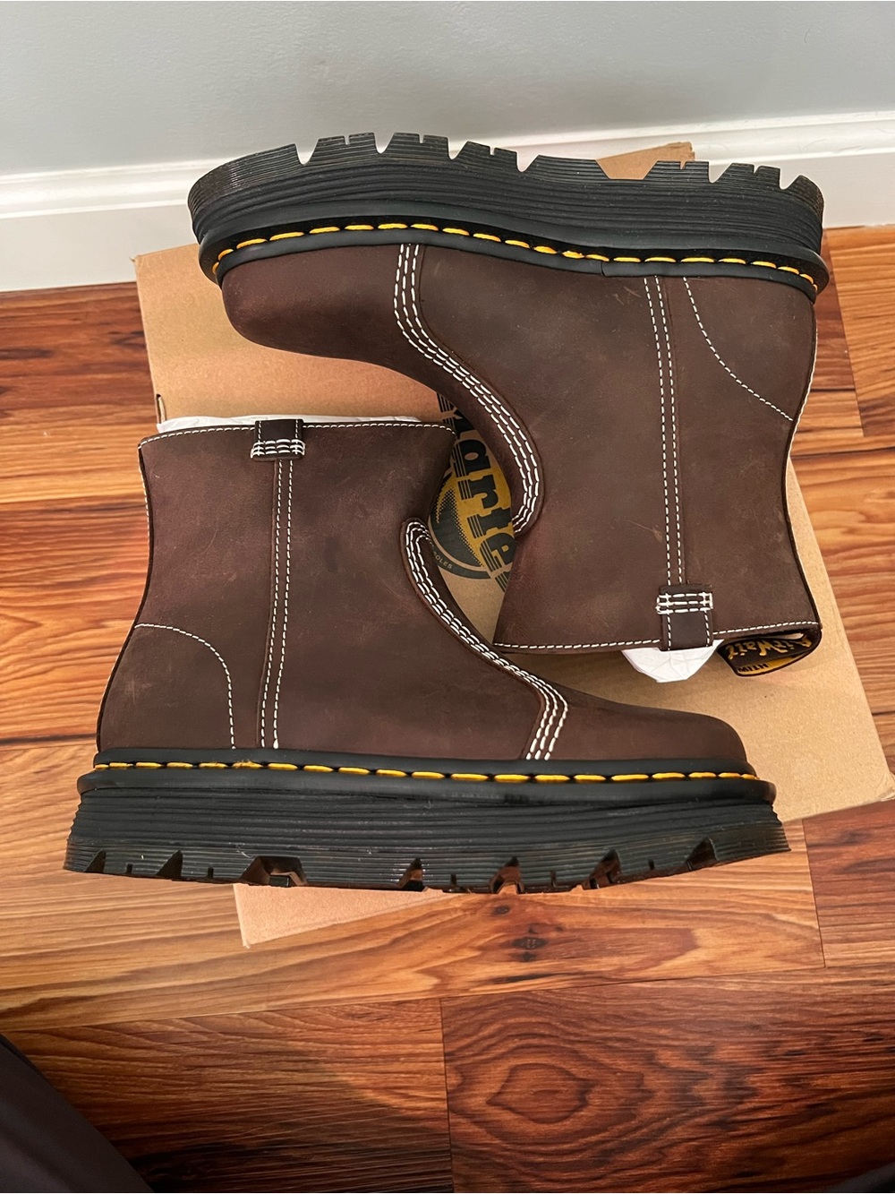 Dr. Martens | Zebzag Rigger Slip On Leather Boots in Dark Brown - Picture 4 of 7